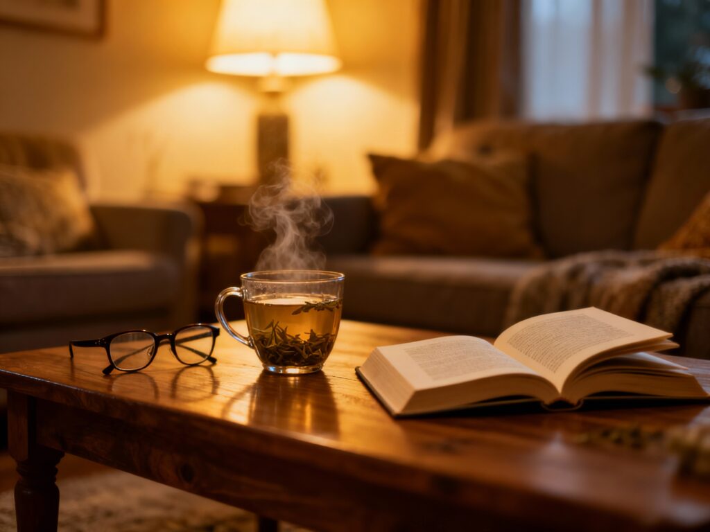 溫暖的晚安茶時光，適合睡前閱讀放鬆。